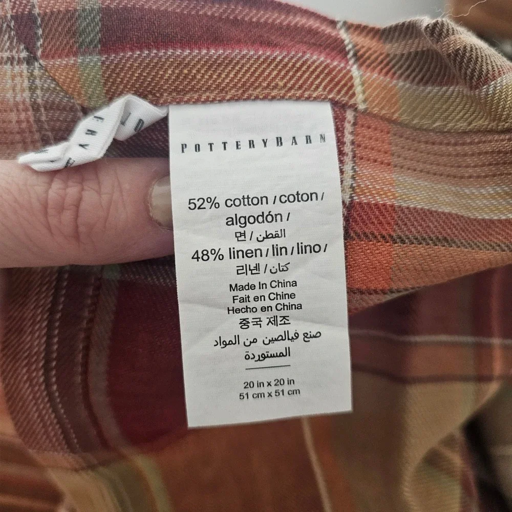 Pottery Barn Newton Plaid Napkins Set of 4 Cotton Linen Orange Fall Rustic 19x19
